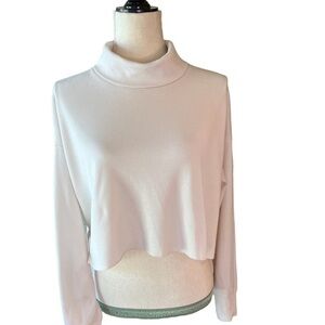 American Eagle mock turtleneck half crop sweater winter white EUC size XS